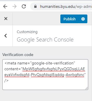 Google Console html tag code on image